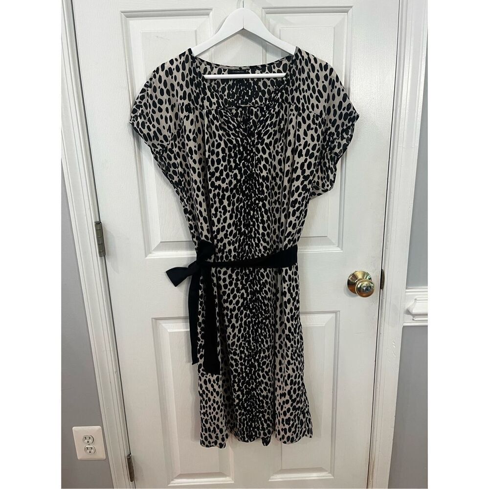 Talbots Cap Sleeve Belted Abstract Leopard Print V-Neck Midi Dress sz 16 EUC